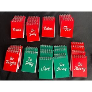 Set of 35 Christmas Mini Notebook Spiral Bound Journal Holiday Phrases Red Green